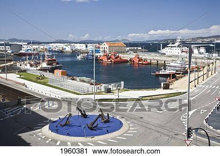 Stock Image - A Harbor And Commercial Dock; Vigo, Spain. Fotosearch