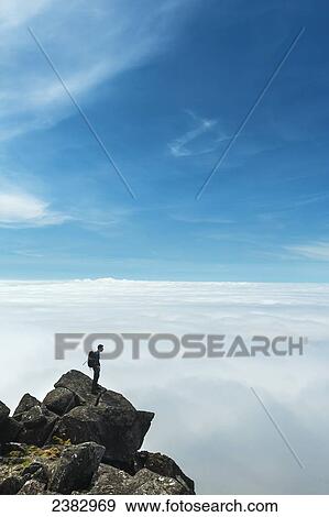 A hiker admiring the view from the top of Sgurr nan Eag, one of the peaks in the Black Cuillin; Isle of Skye, Scotland View Large Photo Image Stock Photo - A hiker admiring the view from the top of Sgurr nan Eag, one of the peaks in the Black Cuillin; Isle of Skye, Scotland. Fotosearch