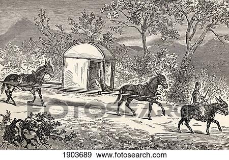 Stock Photo - A Horse And Mule Palanquin Used By The Chinese Aristocracy In China In The 19Th Century. From The Book From Paris To Pekin Over Siberian Snows Published 1889.. Fotosearch