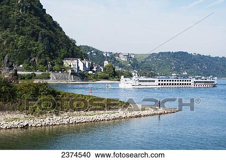 Stock Image - A large boat on the river Rhine; Germany. Fotosearch