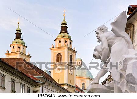 A Large Fountain In A City Square; Ljubljana, Slovenia View Large Photo Image Stock Image - A Large Fountain In A City Square; Ljubljana, Slovenia. Fotosearch