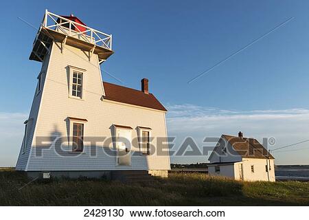 Stock Image - A lighthouse on the Atlantic coast; North Rustico, Prince Edward Island, Canada. Fotosearch
