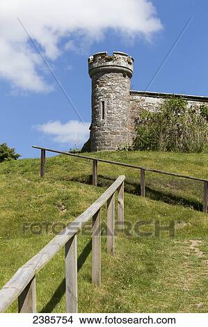A lookout tower at the corner of a wall; Scottish Borders, Scotland View Large Photo Image Picture - A lookout tower at the corner of a wall; Scottish Borders, Scotland. Fotosearch