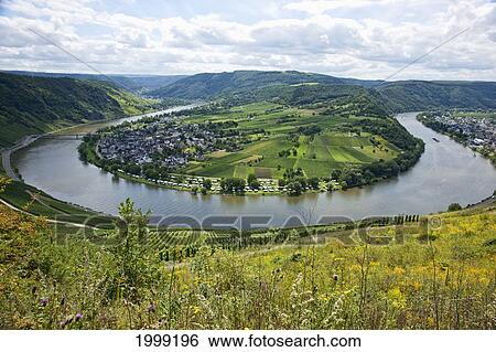 Stock Photograph - A Loop In The Mosel Facing Krov; Krov-Bausendorf Rhineland-Palatinate Germany. Fotosearch