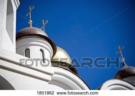 Stock Image - A Low Angle Shot Of A White Church; Havana, Cuba. Fotosearch
