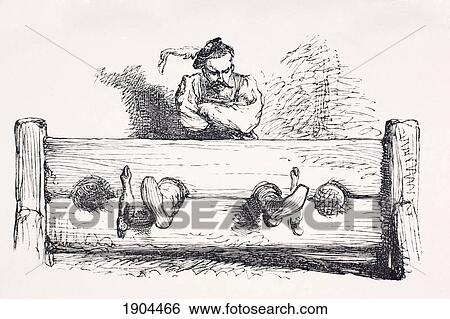 Stock Photograph - A Man In Stocks. From The Illustrated Library Shakspeare, Published London 1890.. Fotosearch