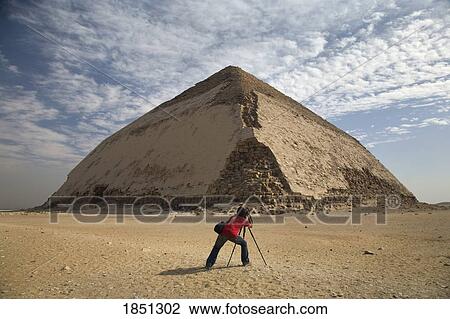 Stock Image - A Man Taking A Picture Of A Pyramid. Fotosearch