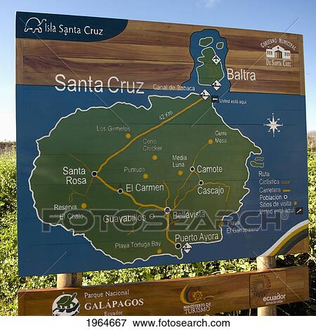 Stock Photo - A Map Of Santa Cruz Island Posted On A Sign; Galapagos Equador. Fotosearch