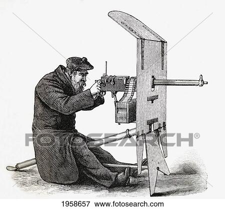 Stock Photo - A Maxim Automatic Machine Gun. From In Darkest Africa By Henry M. Stanley Published 1890.. Fotosearch