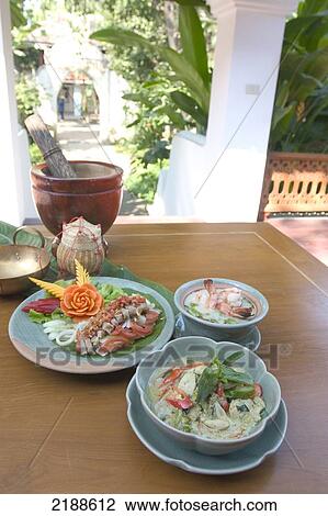 Stock Image - A meal served at Mandarin Oriental Dhara Dhevi Hotel; Chiang Mai, Thailand. Fotosearch