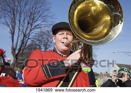 A Member From A Marching Band In The Saint Patrick's Day Parade; Dublin Ireland View Large Photo Image Stock Photo - A Member From A Marching Band In The Saint Patrick's Day Parade; Dublin Ireland. Fotosearch