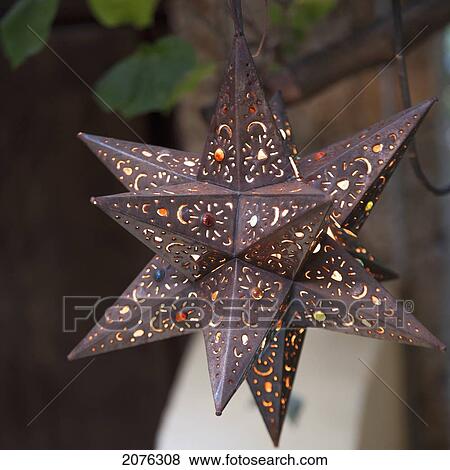 Stock Photo - A Metal Star Shaped Lantern; Sayulita Mexico. Fotosearch