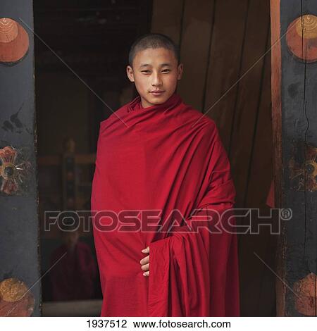 Stock Image - A Monk In Talo Monastery; Punakha District Bhutan. Fotosearch