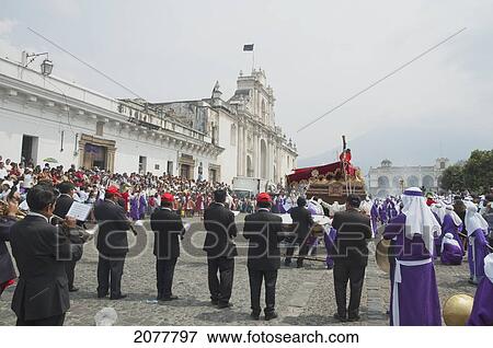 A Music Band Plays Funeral Marches During The Procession Of The Holy Cross On Good Friday In Antigua Guatemala, Sacatep View Large Photo Image Stock Photo - A Music Band Plays Funeral Marches During The Procession Of The Holy Cross On Good Friday In Antigua Guatemala, Sacatep. Fotosearch