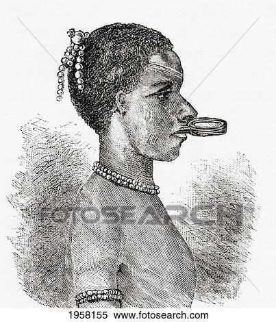 A Native African Woman Wearing A Lip Piercing Known As A Pelele, In The 19Th Century. From Africa By Keith Johnston, Published 1884. View Large Photo Image Stock Photography - A Native African Woman Wearing A Lip Piercing Known As A Pelele, In The 19Th Century. From Africa By Keith Johnston, Published 1884.. Fotosearch