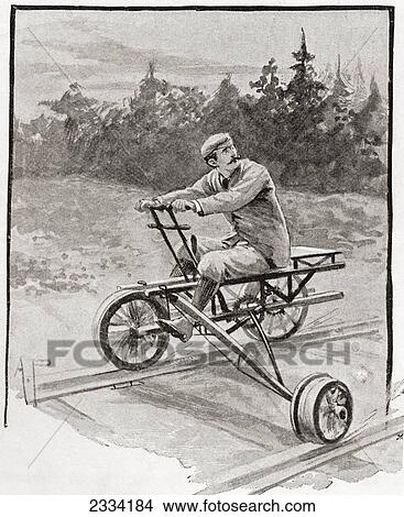 A Nineteenth Century Three Wheeled Velocipede On A Railroad Track. From The Strand Magazine, Published 1896 View Large Photo Image Picture - A Nineteenth Century Three Wheeled Velocipede On A Railroad Track. From The Strand Magazine, Published 1896. Fotosearch