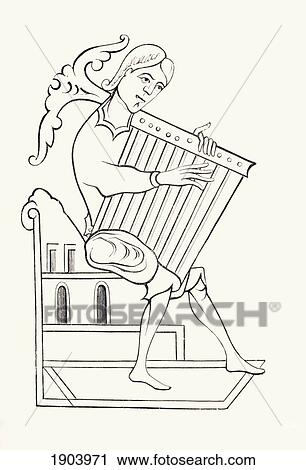 Stock Image - A Ninth Century Musician Playing A Musical Instrument Known As A Psalterium. From Les Artes Au Moyen Age, Published Paris 1873.. Fotosearch