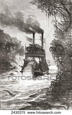 A paddle steamer in the Primera Angostura, a sound of the Strait of Magellan, Chile in the 19th century. From Am View Large Photo Image Stock Photography - A paddle steamer in the Primera Angostura, a sound of the Strait of Magellan, Chile in the 19th century. From Am. Fotosearch