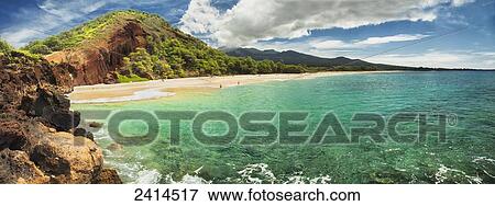 Stock Photo - A panoramic of Big Beach; Makena, Maui, Hawaii, United States of America. Fotosearch