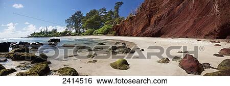 Stock Photograph - A panoramic of Koki Beach; Hana, Maui, Hawaii, United States of America. Fotosearch