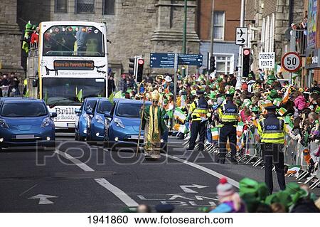 Stock Image - A Parade For Saint Patrick's Day; Dublin Ireland. Fotosearch