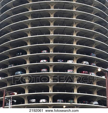 Stock Image - A Parking Garage With Many Levels In A Curve; Chicago Illinois United States Of America. Fotosearch