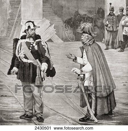 Stock Image - A Peace Conference. The meeting between Victor Emmanuel II and Count Radetzky, after the Battle of Novara, March 24, 1849. Johann Josef Wenzel Graf Radetzky von Radetz. Czech nobleman and Austrian general. Victor Emmanuel II, 1820. Fotosearch