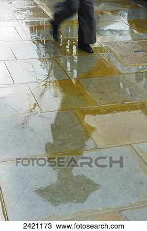 A pedestrian walks with an umbrella on the wet walkway with her reflection in a puddle; London, England View Large Photo Image Stock Image - A pedestrian walks with an umbrella on the wet walkway with her reflection in a puddle; London, England. Fotosearch