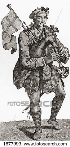 Stock Image - A Piper In The Highland Regiment In The 18Th Century. From The Book Short History Of The English People By J. R. Green, Published London 1893. Fotosearch