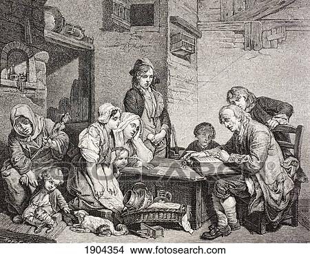 A Poor Family Gathers Around As The Father Reads From The Bible. After A Work By Jean-Baptiste Greuze. From Xviii Siecle Institutions, Usages Et Costumes, Published Paris 1875. View Large Photo Image Picture - A Poor Family Gathers Around As The Father Reads From The Bible. After A Work By Jean-Baptiste Greuze. From Xviii Siecle Institutions, Usages Et Costumes, Published Paris 1875.. Fotosearch