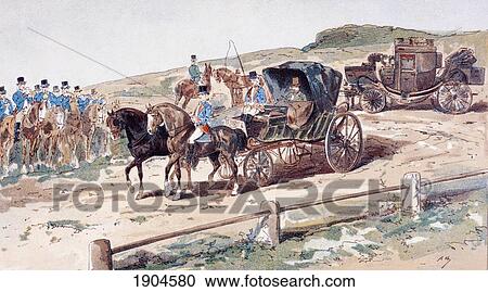 A Postillion Mounted On A Carriage Horse. A Coach In The Background. 19Th Century. After A Watercolour By A. Heins. From Cortege Historique Des Moyens De Transport. Published Brussels, 1886. View Large Photo Image Stock Image - A Postillion Mounted On A Carriage Horse. A Coach In The Background. 19Th Century. After A Watercolour By A. Heins. From Cortege Historique Des Moyens De Transport. Published Brussels, 1886.. Fotosearch