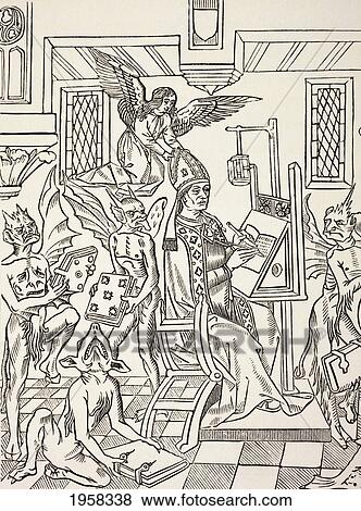Stock Photo - A Priest Calls For God To Aid Him In His Orthodoxy While He Is Surrounded By Devils Which Could Lead Him Into Heresy. From Military And Religious Life In The Middle Ages By Paul Lacroix Published London Circa 1880.. Fotosearch