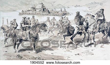 A Primitive Raft With Stern Oars. Men On Horses Blowing Conches. After A Watercolour By A. Heins. From Cortege Historique Des Moyens De Transport. Published Brussels, 1886. View Large Photo Image Stock Image - A Primitive Raft With Stern Oars. Men On Horses Blowing Conches. After A Watercolour By A. Heins. From Cortege Historique Des Moyens De Transport. Published Brussels, 1886.. Fotosearch