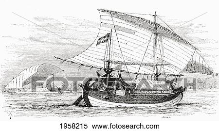 Stock Photography - A Proa From Makassar, Indonesia In The 19Th Century. From El Mundo En La Mano, Published 1878.. Fotosearch