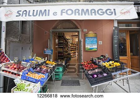 Stock Photo - A quaint grocery store; Vernazza, Italy. Fotosearch
