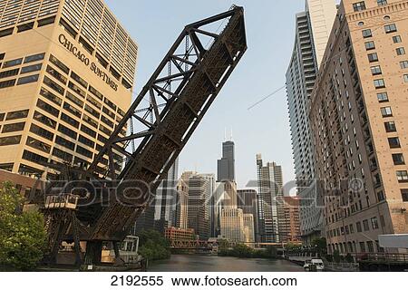 Stock Photography - A Raised Bridge Over The Chicago River; Chicago Illinois United States Of America. Fotosearch