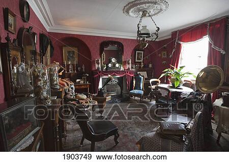 A Red Parlor Filled With Furnishings; Beamish, Durham, England View Large Photo Image Stock Photo - A Red Parlor Filled With Furnishings; Beamish, Durham, England. Fotosearch