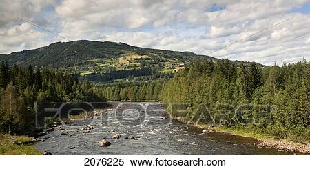 A River Surrounded By Forest; Highlands Norway View Large Photo Image Stock Photography - A River Surrounded By Forest; Highlands Norway. Fotosearch