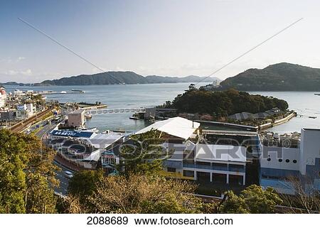 Stock Photo - A Road Along The Water And Pearl Island; Toba Mie Japan. Fotosearch
