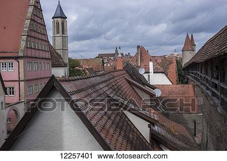 A rooftop view from Spitalbastei Gate, City Wall of Rothenburg ob der Tauber; Rothenburg, Bavaria, Germany View Large Photo Image Stock Image - A rooftop view from Spitalbastei Gate, City Wall of Rothenburg ob der Tauber; Rothenburg, Bavaria, Germany. Fotosearch