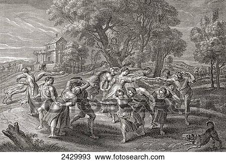 Stock Image - A Round Dance, after an engraving from the painting by Peter Paul Rubens. From Illustrierte Sittengeschichte vom Mittelalter bis zur Gegenwart by Eduard Fuchs, published 1909.. Fotosearch
