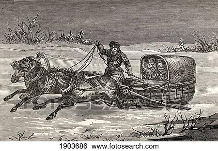 Stock Photograph - A Russian Covered Sledge In The Nineteenth Century. From The Book From Paris To Pekin Over Siberian Snows Published 1889.. Fotosearch