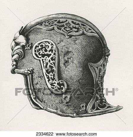 Stock Image - A Sallet, Aka Salade Or Schaller War Helmet, A. D. 1450. From The British Army: It's Origins, Progress And Equipment, Published 1868.. Fotosearch