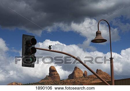 Stock Photograph - A Set Of Traffic Lights In Red Rock Country.. Fotosearch