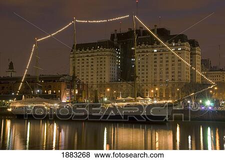 Stock Photo - A Ship In The Harbour In Puerto Madero District; Buenos Aires, Argentina. Fotosearch
