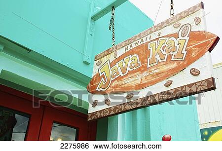 Stock Photograph - A sign for a coffee shop; Hawaii, United States of America. Fotosearch