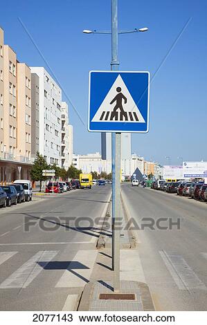 Stock Image - A Sign For A Pedestrian Crosswalk; San Fernando Andalusia Spain. Fotosearch