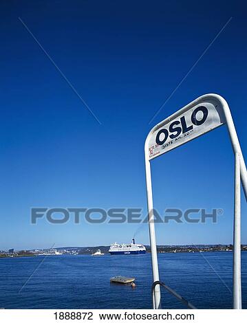 Stock Image - A Sign Saying Oslo By Water.. Fotosearch