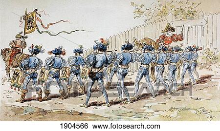 A Sixteenth Century Marching Band With Drums And Fifes. After A Watercolour By A. Heins. From Cortege Historique Des Moyens De Transport. Published Brussels, 1886. View Large Photo Image Stock Photograph - A Sixteenth Century Marching Band With Drums And Fifes. After A Watercolour By A. Heins. From Cortege Historique Des Moyens De Transport. Published Brussels, 1886.. Fotosearch
