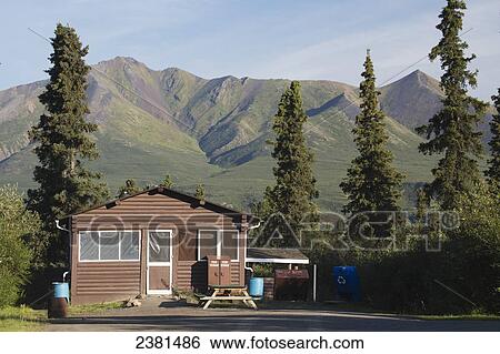 A small house surrounded by large trees and mountains in the background; Yukon, Canada View Large Photo Image Stock Photograph - A small house surrounded by large trees and mountains in the background; Yukon, Canada. Fotosearch